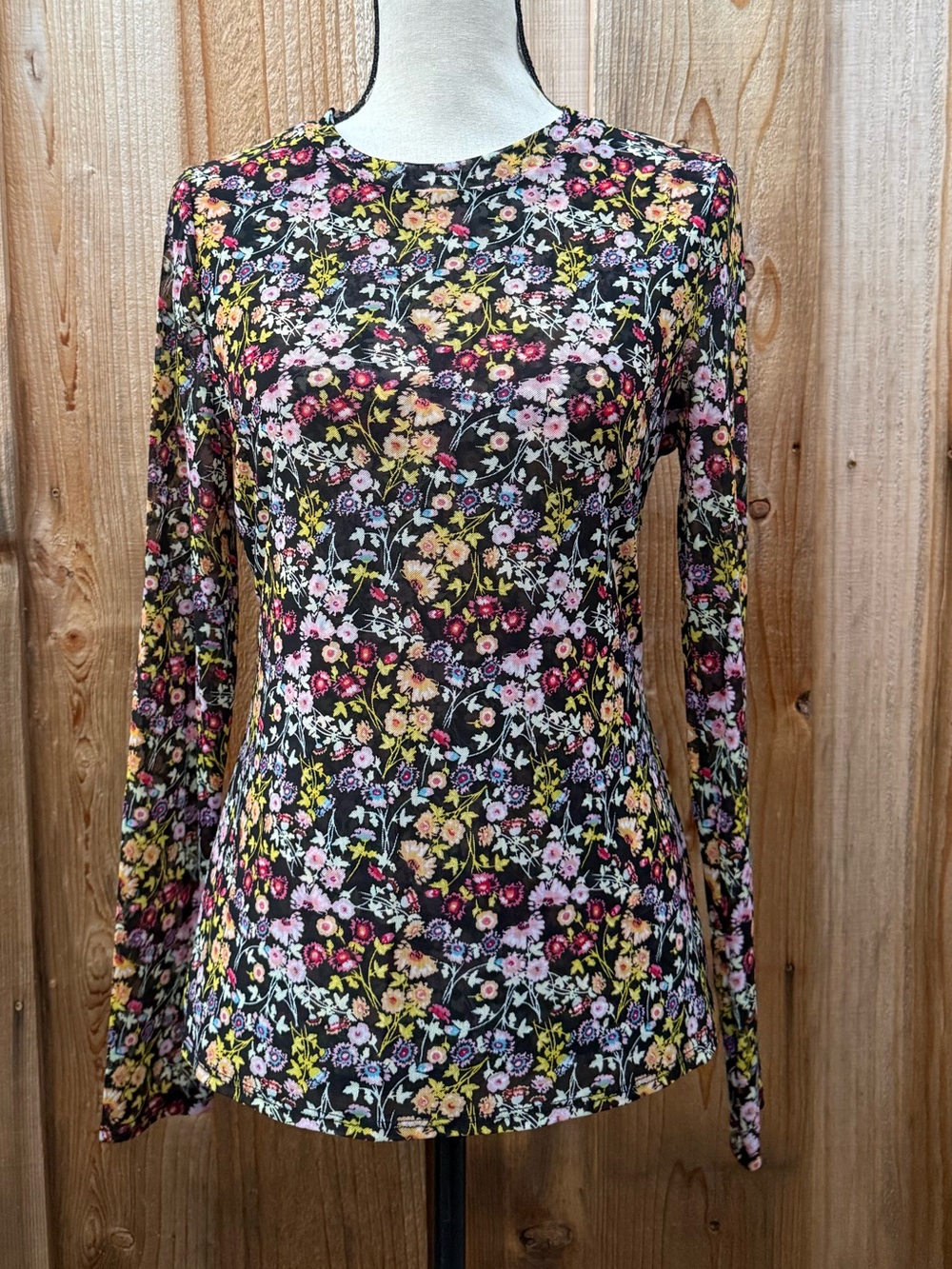 INC International Concepts Black Floral Long Sleeve Top